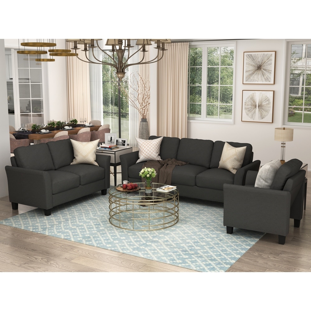 Classic Polyester Blend 3 Piece Sofa Set  Includes Loveseat  Armchair   3 Seat Sofa