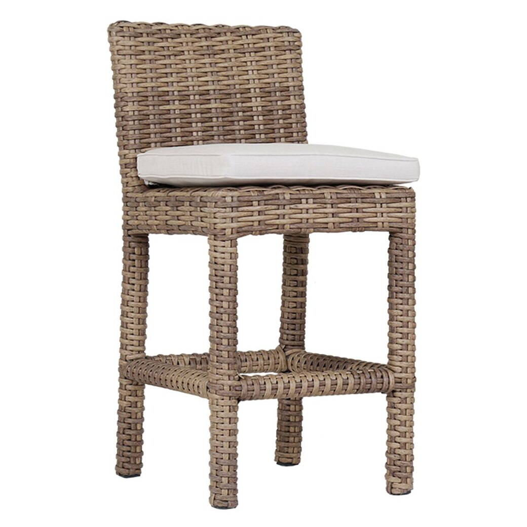 Sunset West Havana 2 Piece Resin Wicker Patio Counter Stool Set W/ Sunbrella Canvas Flax Cushions