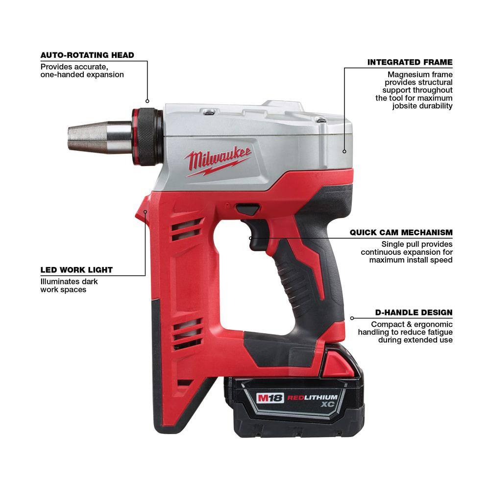 MW M18 18-Volt Lithium-Ion Cordless 38 in. to 1-12 in Expansion Tool Kit with 3 Heads Two 3.0Ah Batteries 2632-22XC