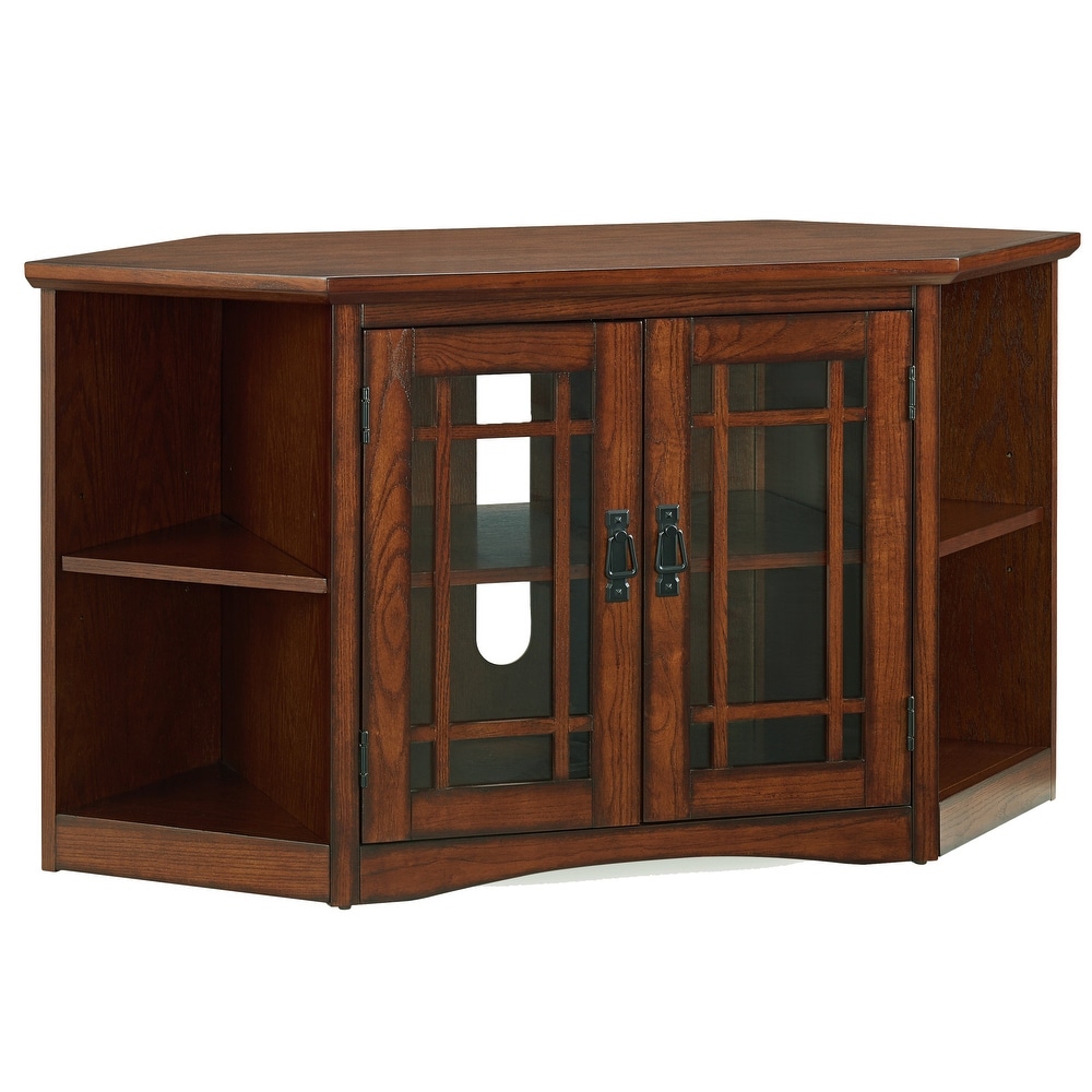 Leick Home Solid Wood Mission Oak Two Door Corner TV Stand