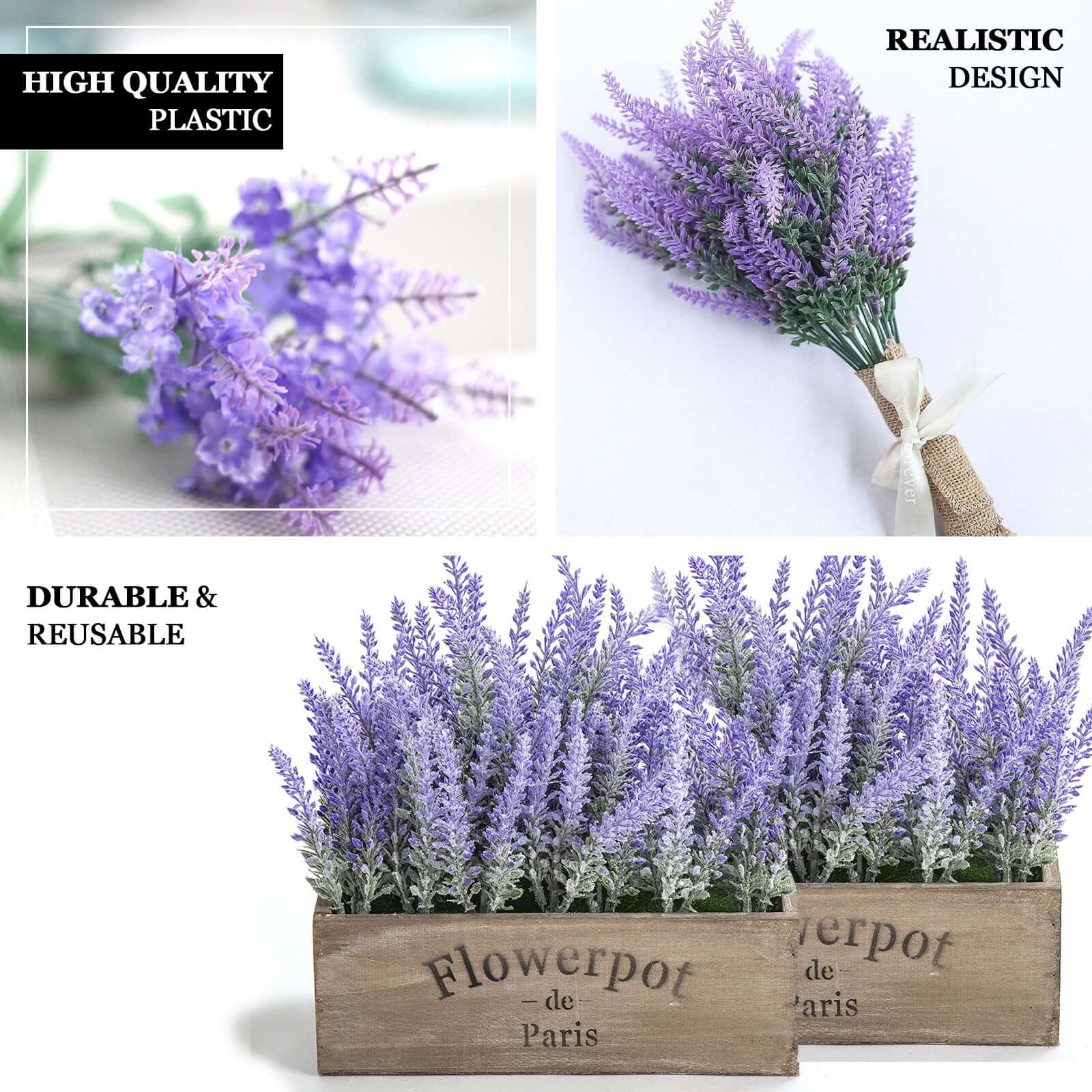 4 Bushes Artificial Lavender Lilac Flower Plant Stems Greenery Bouquet 14