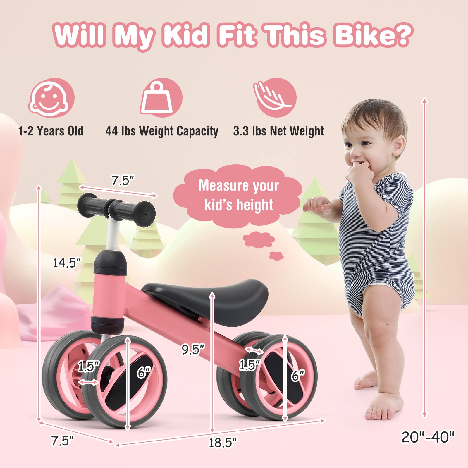 Costzon Baby Balance Bike for 1-2 Year Old Boys Girls, 12-24 Month Toddler Balance Bike