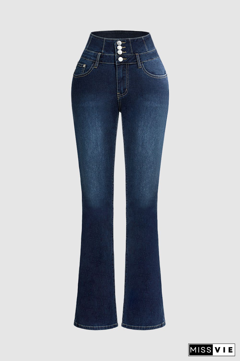 Criss Cross Pocket Detail High Rise Flare Jeans