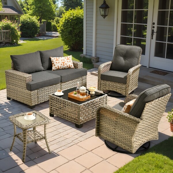 XIZZI 6Piece Patio Furniture Wicker Conversation Set with Swivel Chair