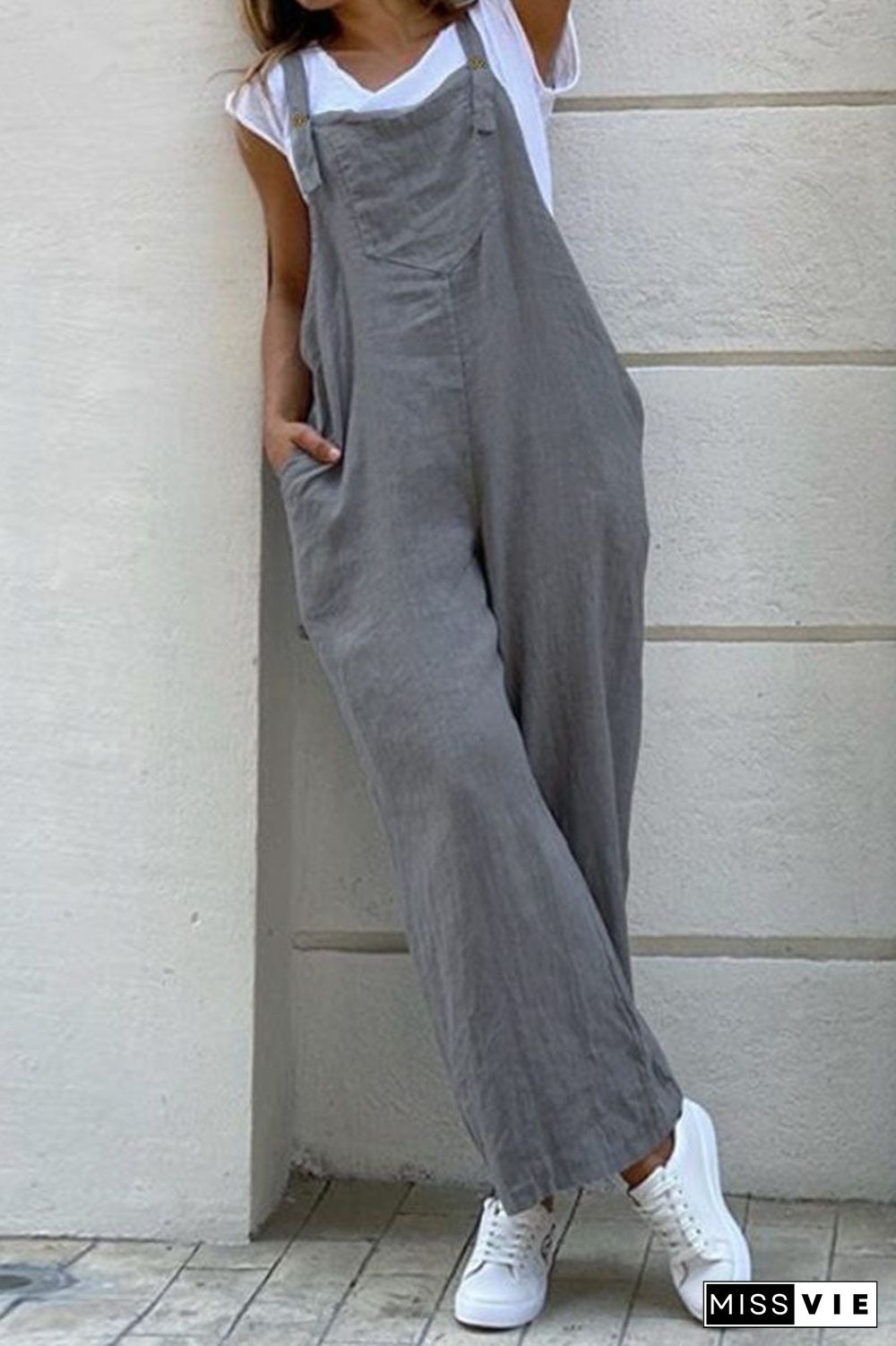 Fashion Casual Solid Spaghetti Strap Loose Jumpsuits