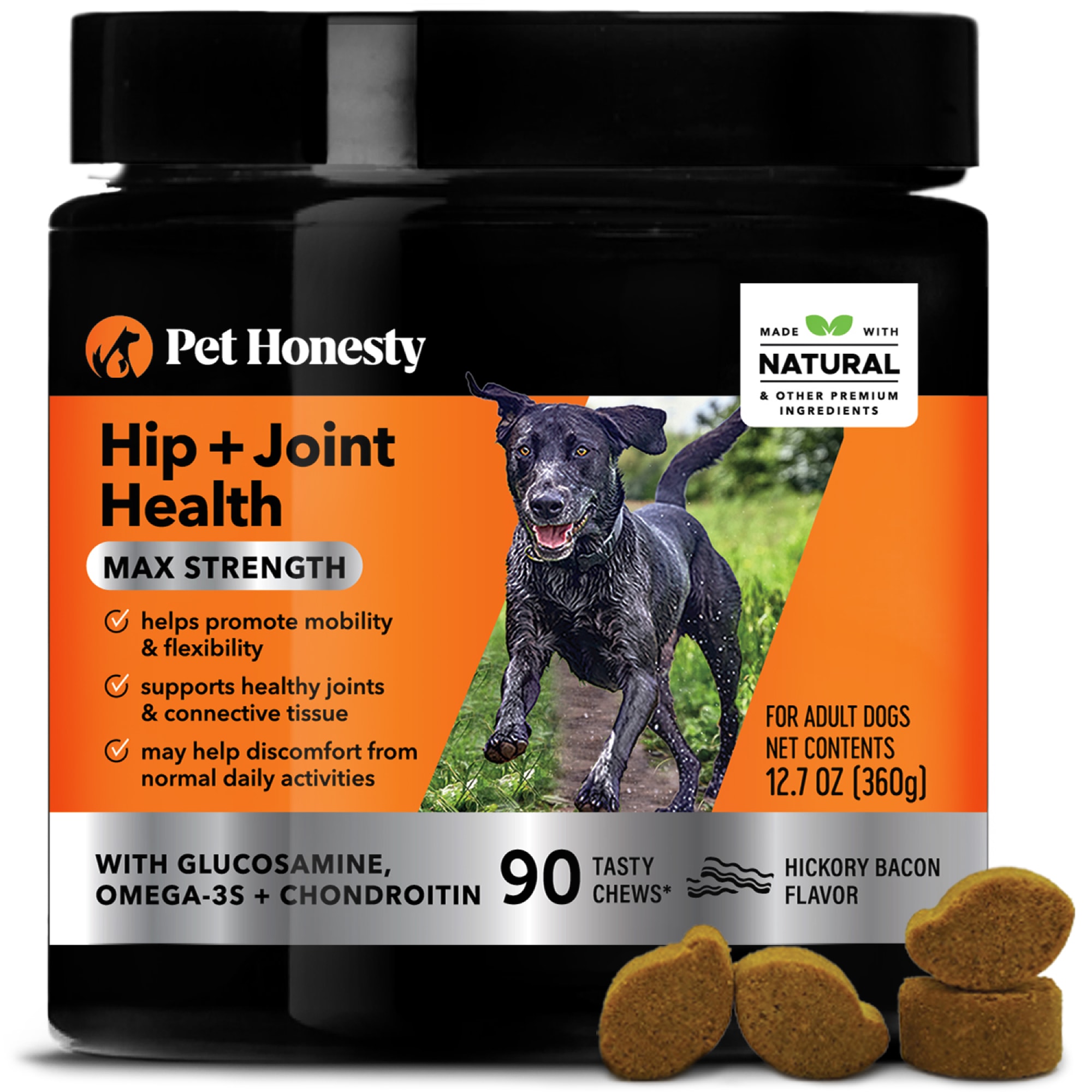 PET HONESTY Hip + Joint Health Max Strength Soft Chews for Dogs， Count of 90