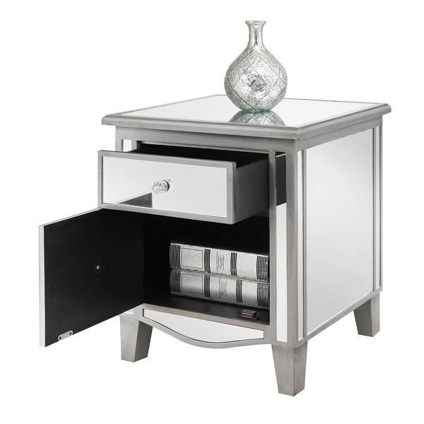 Silver Orchid Talmadge Mirrored End Table with Drawer and Cabinet