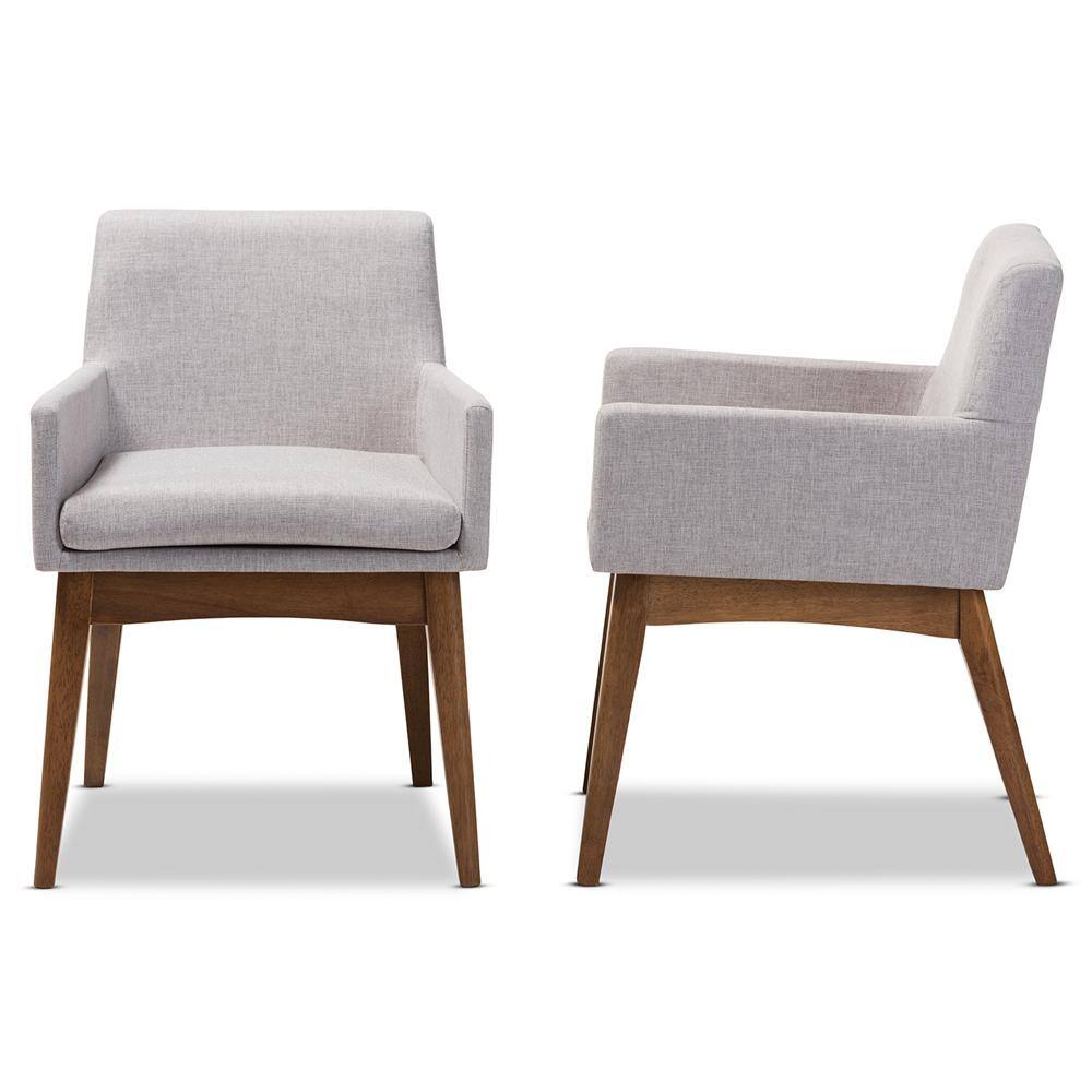 Baxton Studio Nexus Greyish BeigeWalnut Brown Fabric Dining ArmChair (Set of 2) 2PC-7589-HD