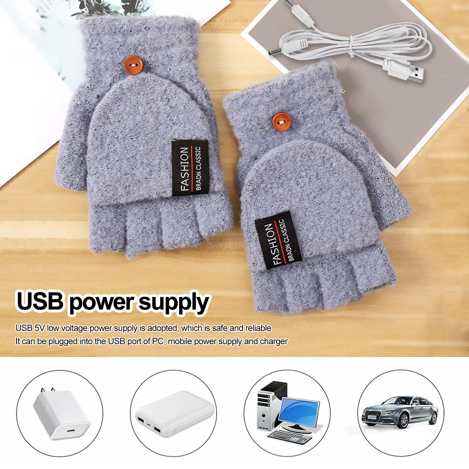 1pair Winter Office Usb Heating Warm Gloves Heated Pad Cycling Gloves Half Finger With Cover 5v Power Supply 40-50