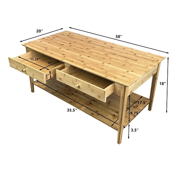 Solid Bamboo Coffee Table with Drawers