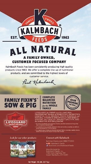 Kalmbach Feeds Family Fixin's Sow Pellet Pig Feed， 50-lb bag