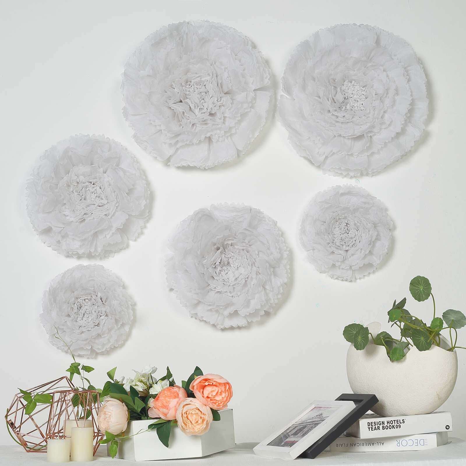 Set of 6 White Giant Carnation 3D Paper Flowers Wall Decor 12