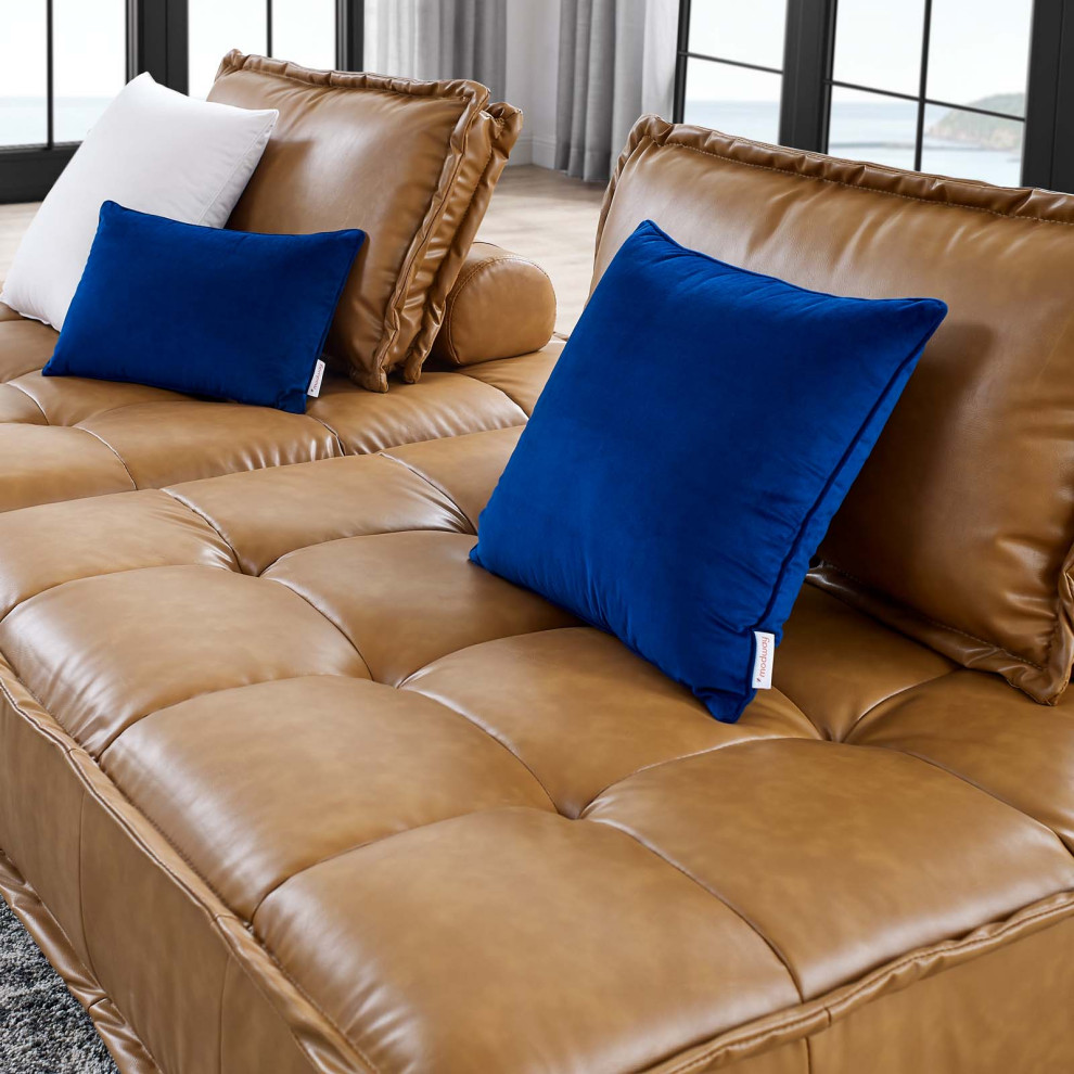 Saunter Tufted Vegan Leather Vegan Leather 2 Piece Loveseat Tan   Contemporary   Loveseats   by Homesquare  Houzz