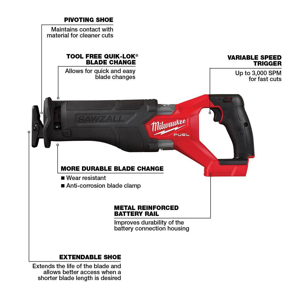 MW M18 FUEL GEN-2 18V Lithium-Ion Brushless Cordless SAWZALL Reciprocating Saw W Oscillating Multi-Tool (Tool-Only) 2821-20-2836-20