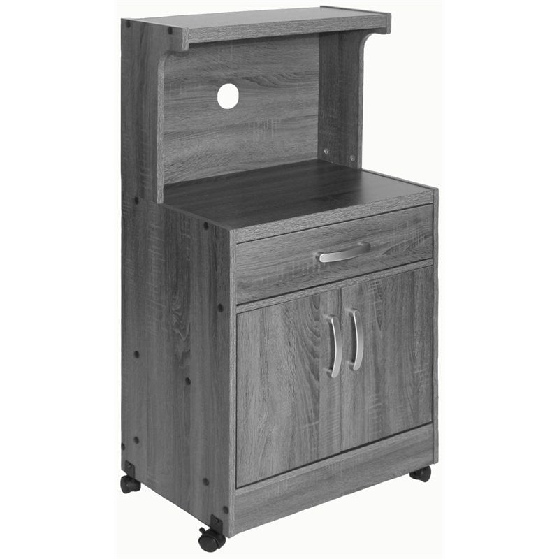 Pemberly Row Modern Kitchen Wooden Microwave Cart in Gray