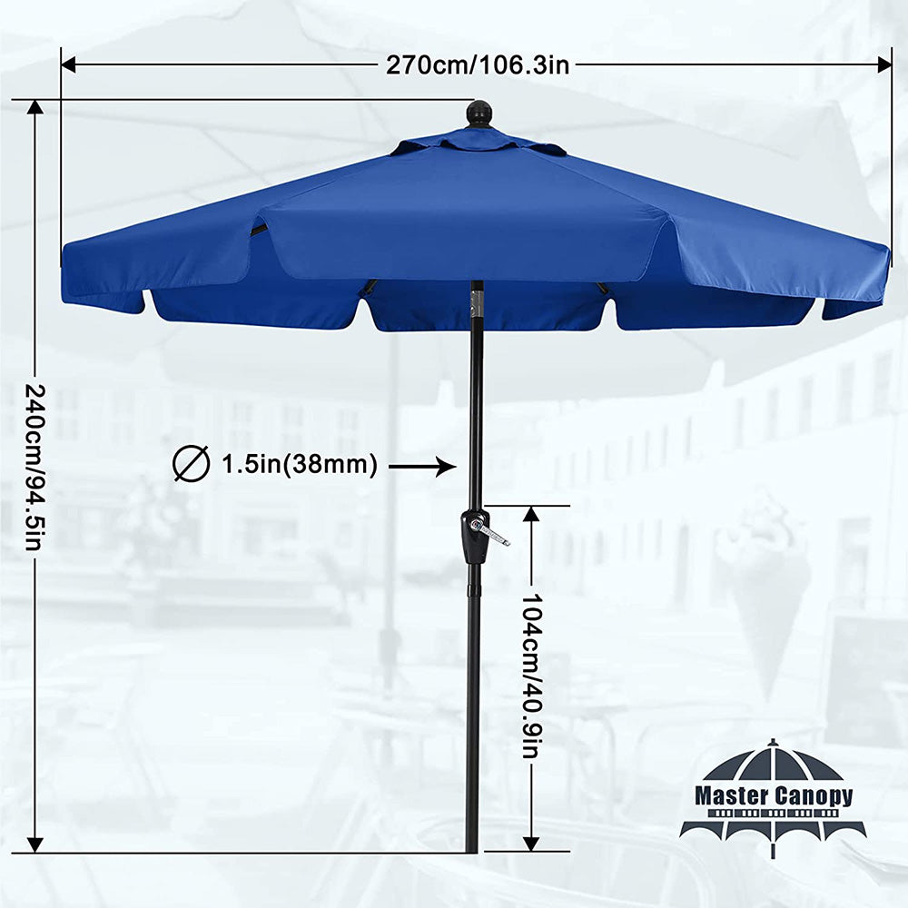 Valance Patio Umbrella For Outdoor Table Market -8 Ribs (9Ft, Blue)