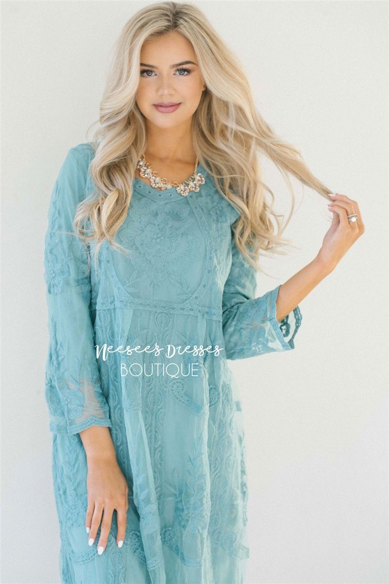 Day Dreamer Lace Dress in Dusty Teal