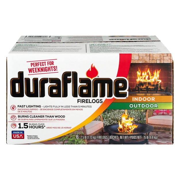 Duraflame 2 5lb Indoor Outdoor Quick Light Firelog For Camping Firepits Bonfires And Fireplaces 1 5 Hour Long Burn Time 6 Pack