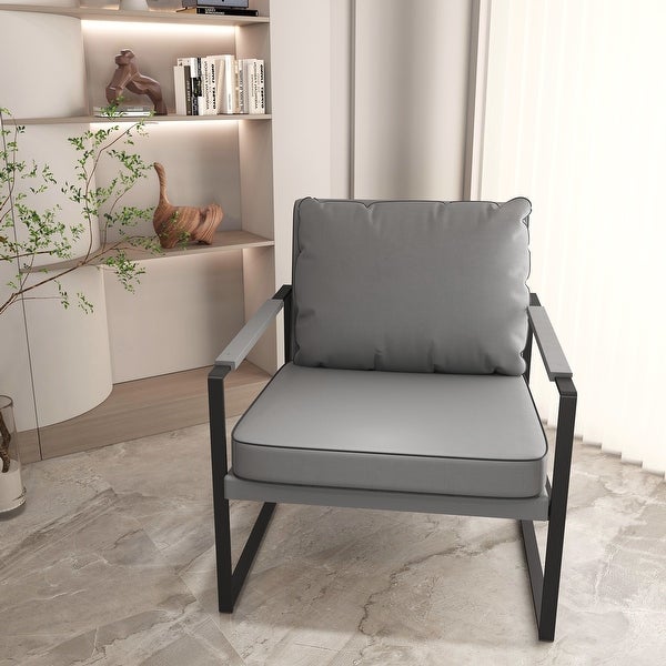 PU Leather Accent Chair with Thick Padded Backrest and Seat Cushion