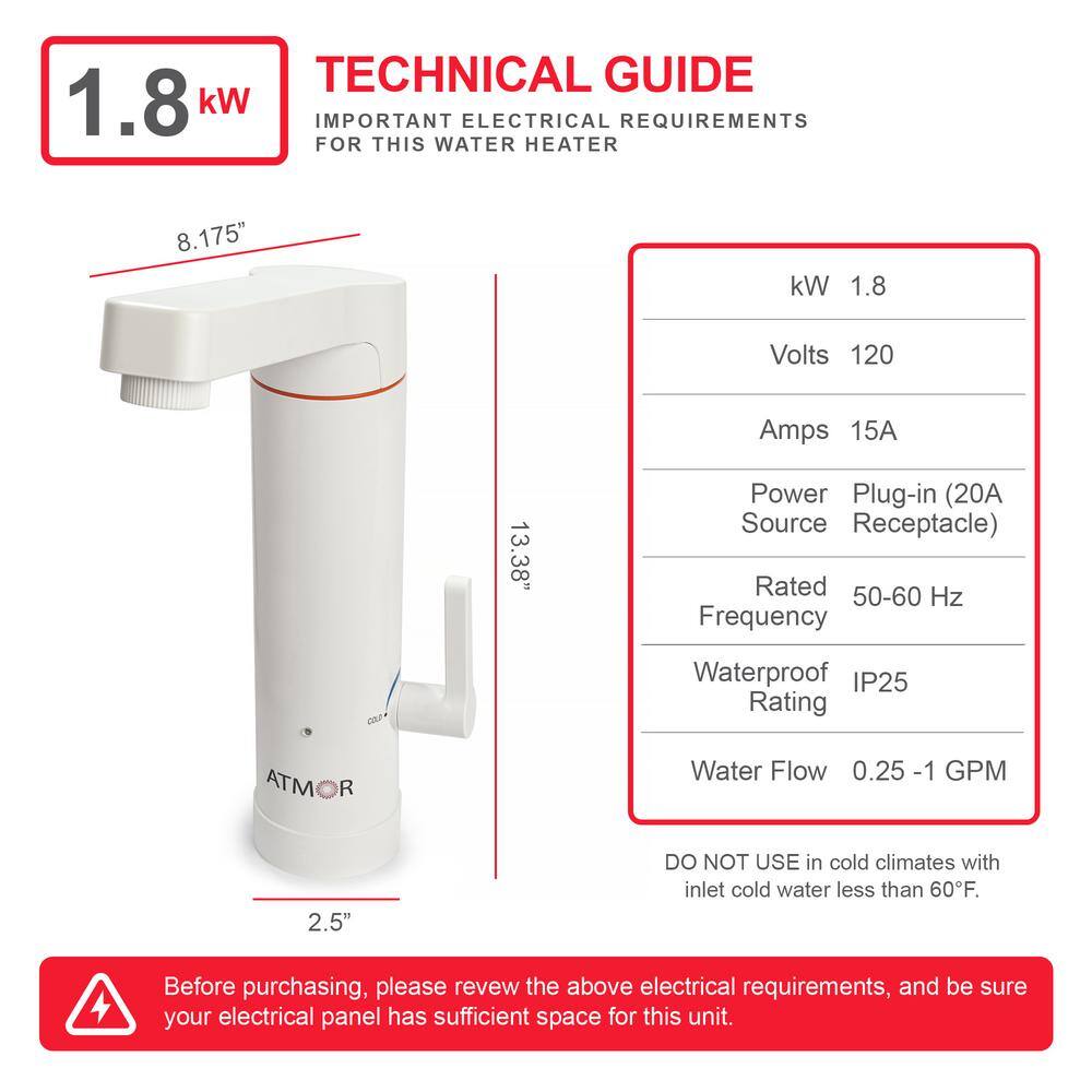 ATMOR HotTap 3kW 0.5 GPM 2-in-1 Electric Tankless Water Heater  Faucet AT-3TAP-HD