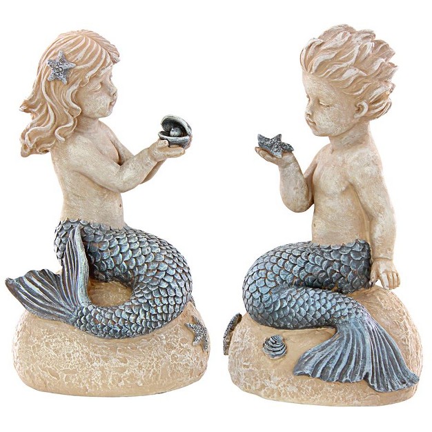 Design Toscano Jewels Of The Deep Girl And Boy Mermaid Statues Set Of Two