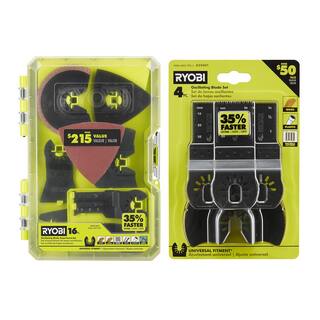 RYOBI 16-Piece Oscillating Multi-Tool Blade Accessory Set with 4-Piece Wood Oscillating Multi-Tool Blade Set A241601-A24401