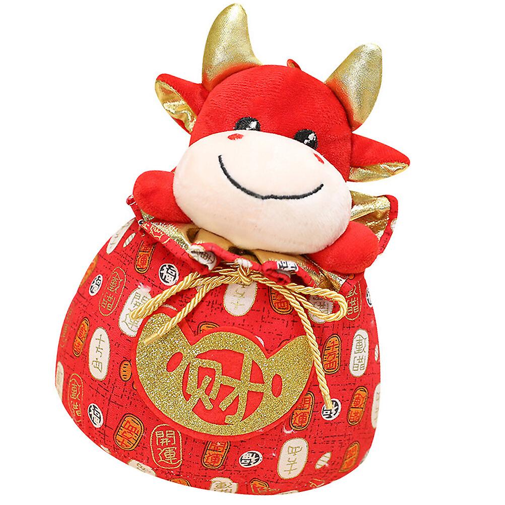 1pc Plush Cattle Doll Cartoon Ox Adornment New Year's Gift Blessed Sack (red)