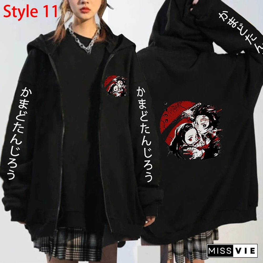 New Demon Slayer Hoodie Anime Kimetsu No Yaiba Zipper Hoodies Fashion Women Men Autumn And Winter Long Sleeve Loose Coat Tops