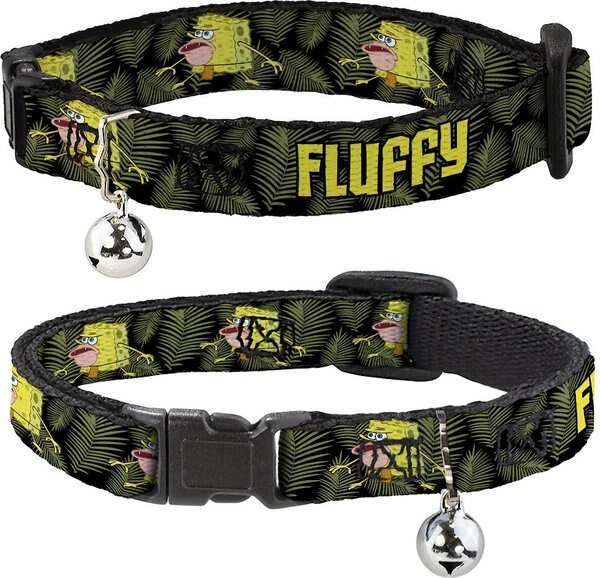 Buckle-Down Spongebob Squarepants Primitive Sponge Pose and Leaves Personalized Breakaway Cat Collar with Bell