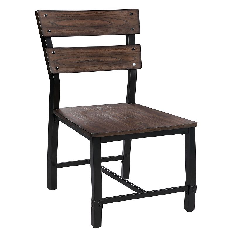 Wood and Metal Dining Side Chairs， Set of 2， Brown and Black