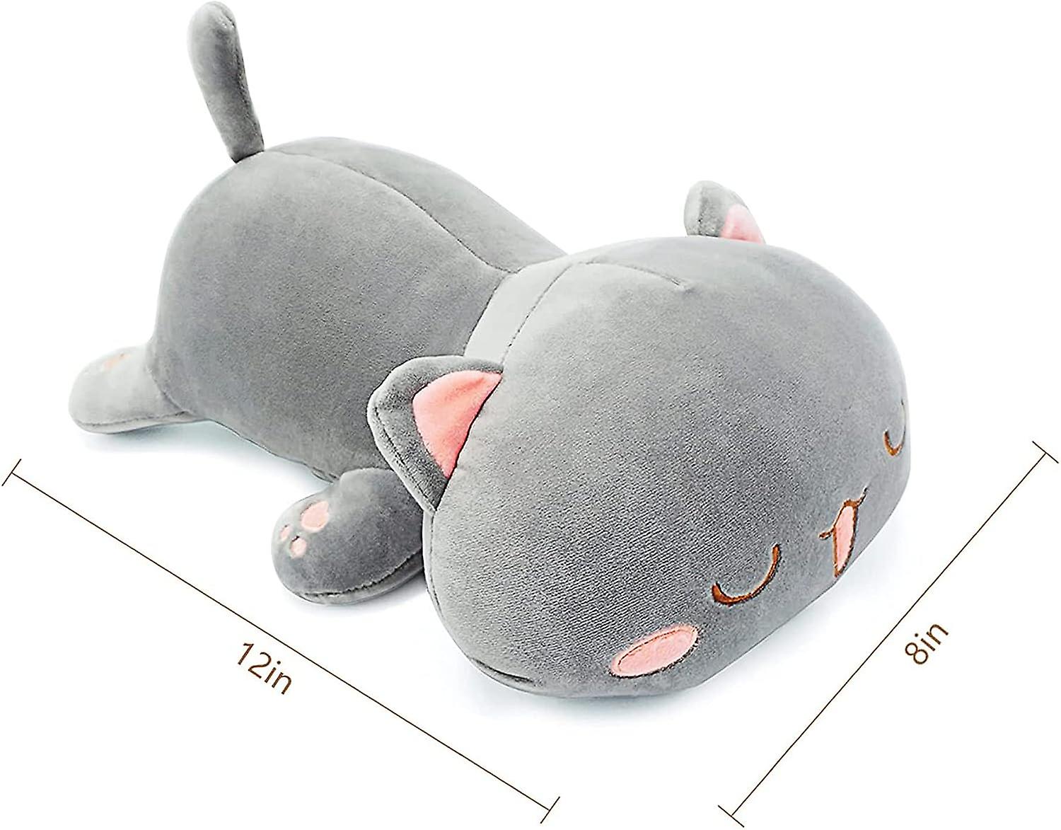 Cute Kitten Plush Toy Stuffed Animal Pet Kitty Soft Anime Cat Plush Pillow For Kids (gray B， 12