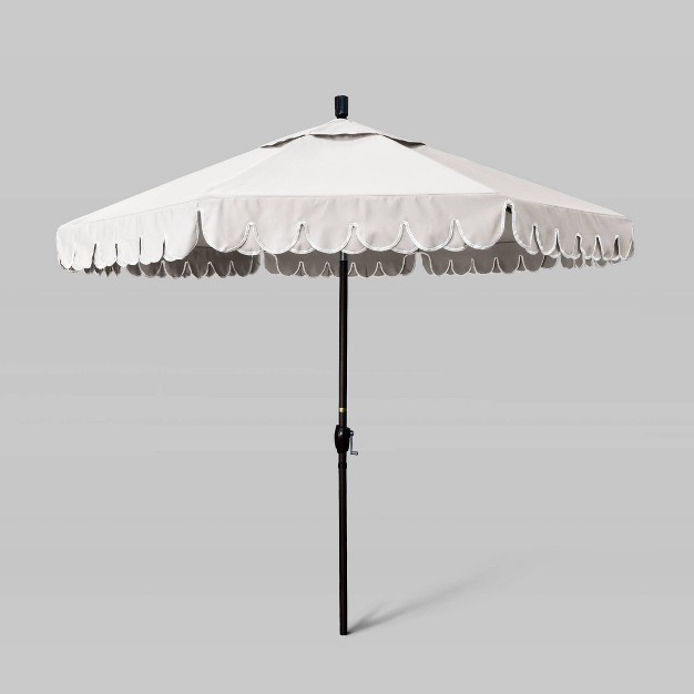 9 x27 Sunbrella Scallop Base Market Patio Umbrella With Push Button Tilt Bronze Pole California Umbrella