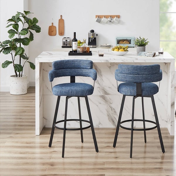 Hausfame Set of 2 Linen Swivel Counter and Bar Stool with Metal Footrest - N/A