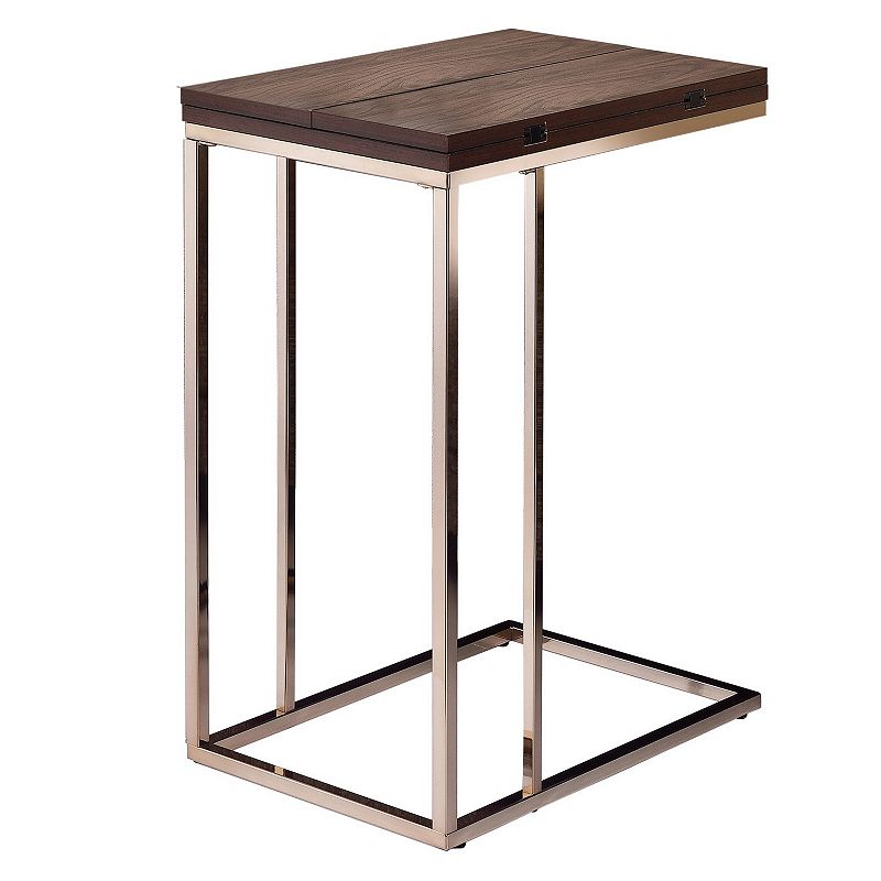 Classic Brown Wooden Top Snack Table With Chrome Legs