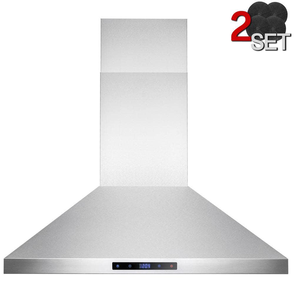 AKDY 30 in 343 CFL Convertible Kitchen Island Mount Range Hood in Stainless Steel with Touch Control and 2 Set Carbon Filter