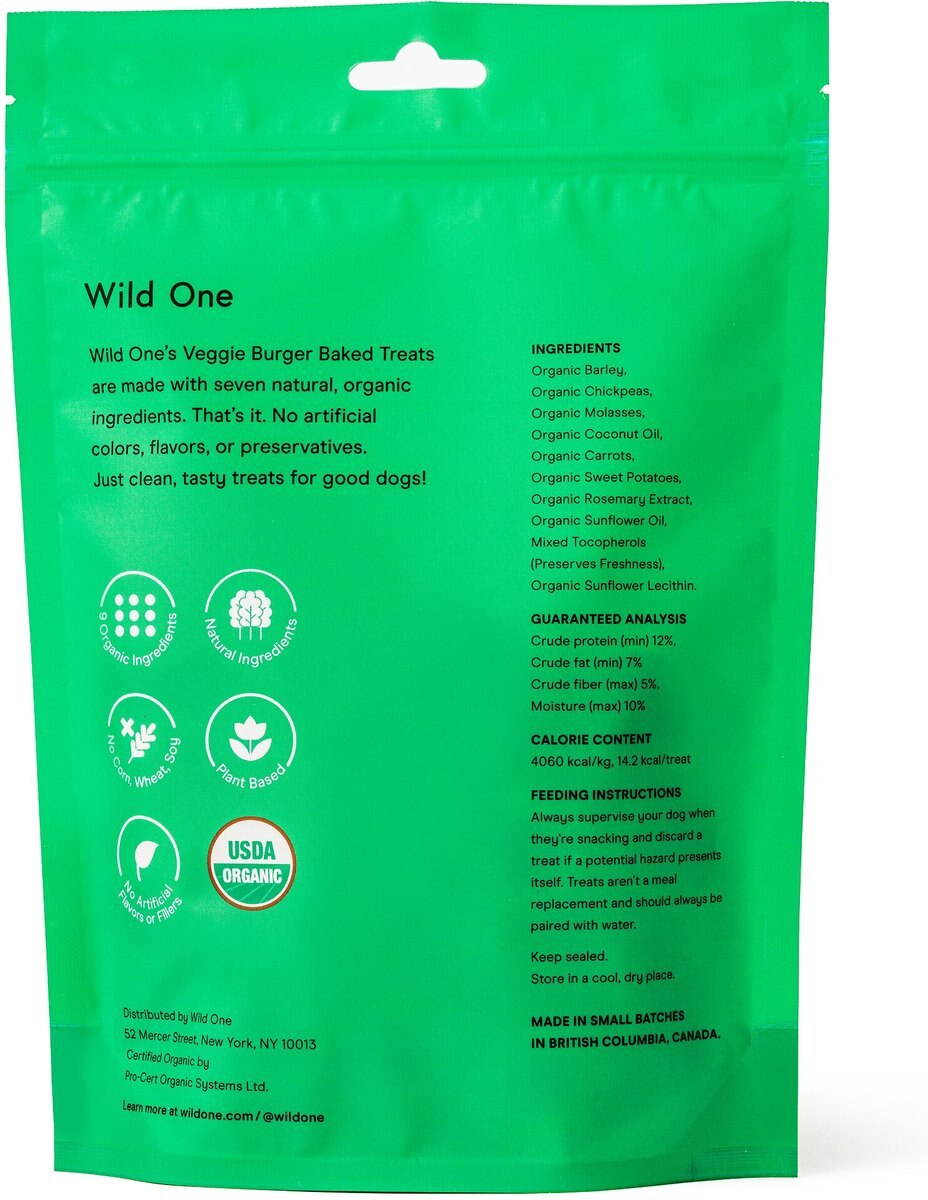 Wild One Organic Veggie Burger Baked Dog Treats， 8-oz bag