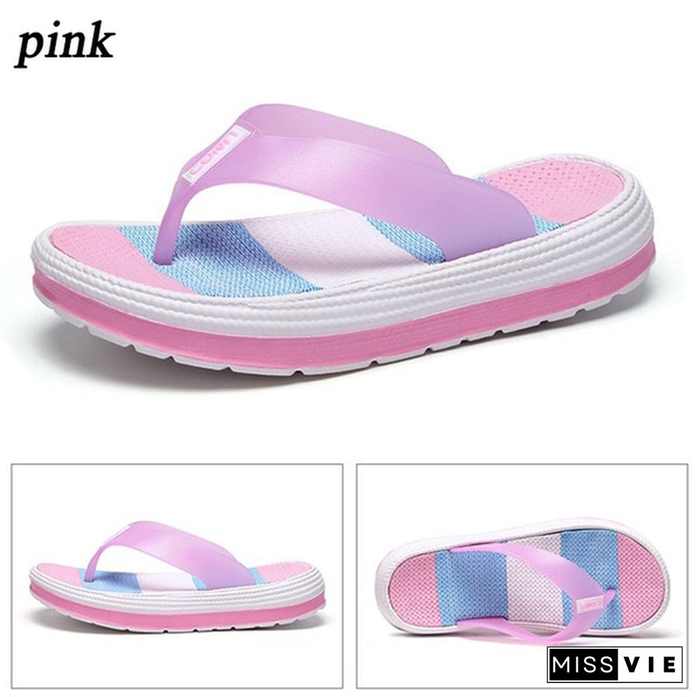 Women Fashion Outdoor Flip Flops Casual Beach Slippers Home Non-Slip Sandals Comfort Rainbow Slippers Plus Size 36-41