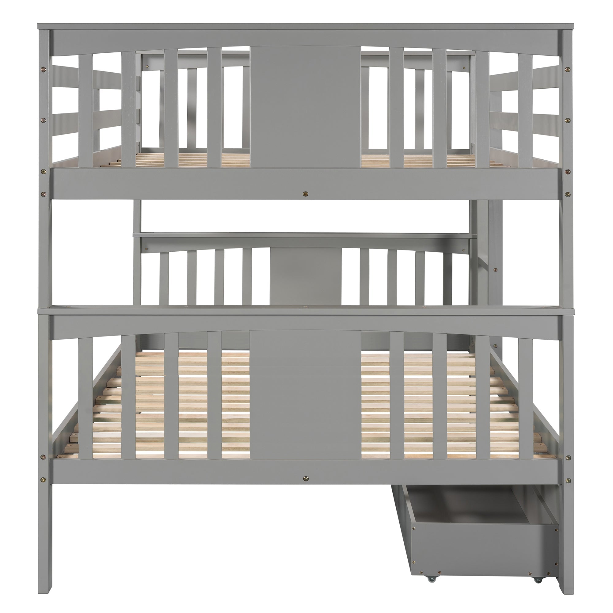 Churanty Full Over Full Bunk Bed with Drawers and Ladder, Solid Wood Bunk Bed with Storage for Bedroom, Guest Room Furniture,Gray