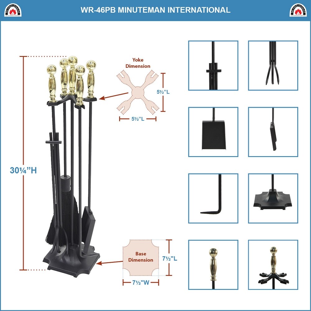 Minuteman International Carlisle Fireplace Set of 4 Tools  30.5 Inch Tall  Polished Brass and Black