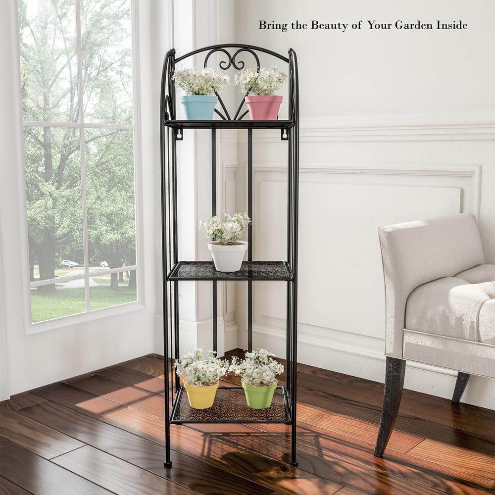 Pure Garden 3-Tier Black Metal Decorative Folding Vertical Plant Stand Display HW1500189