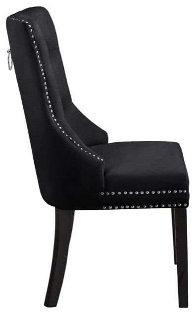 Set of 2 Dining Chair  Velvet Seat With Nailhead Trim  ampBack Pull Ring   Transitional   Dining Chairs   by Decor Love  Houzz