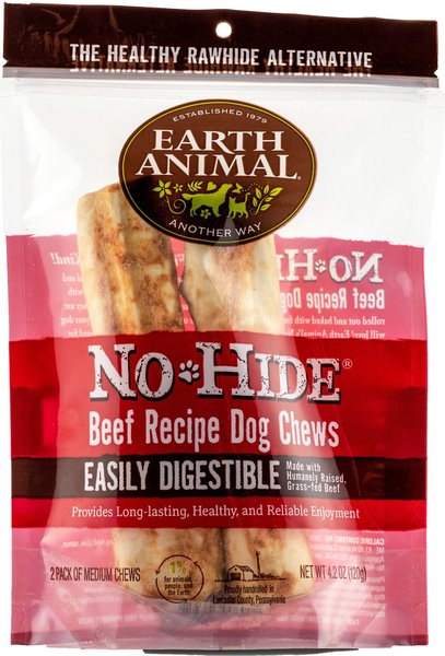 Earth Animal No-Hide Long Lasting Natural Rawhide Alternative Beef Recipe Medium Chew Dog Treats， 2 count