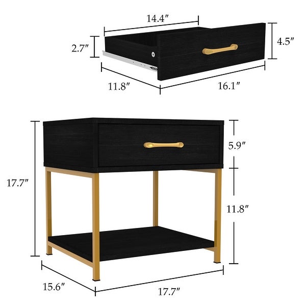 -Drawer Modern Nightstand - Bedside End Table - White/Black|