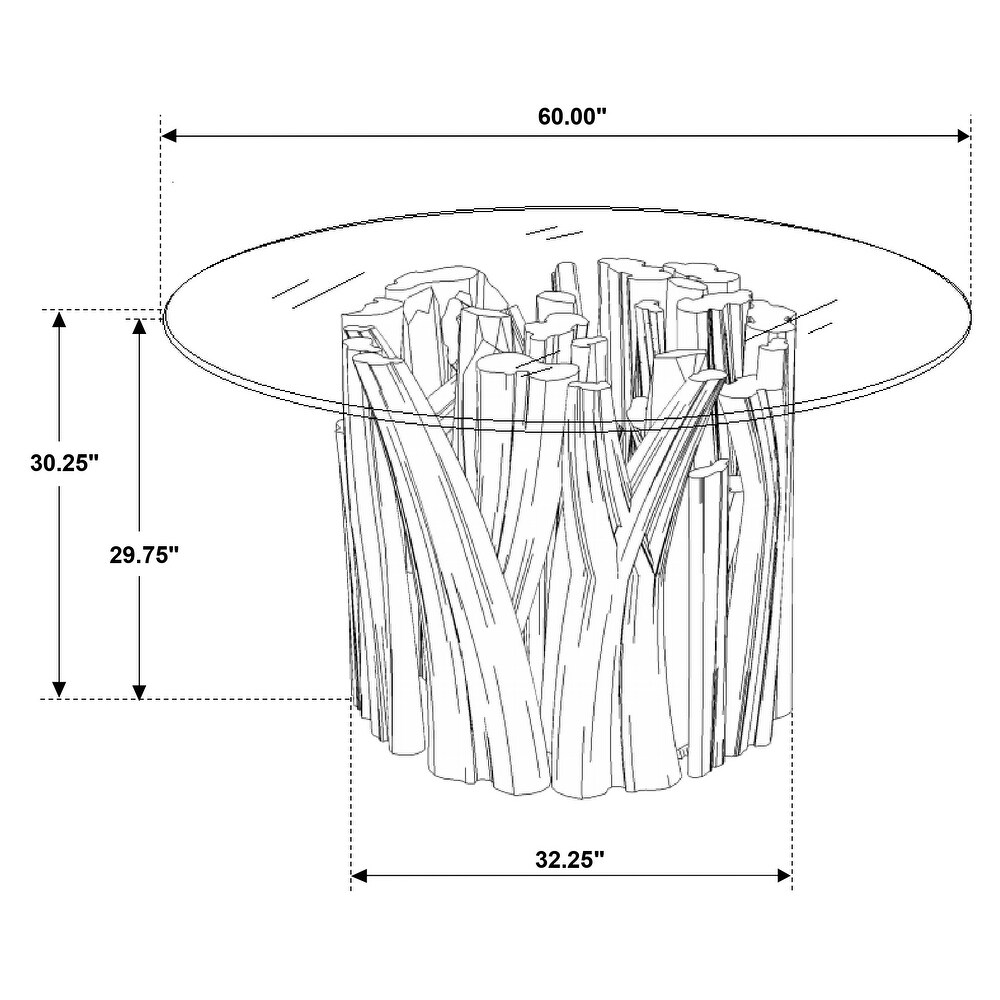 Coaster Furniture Asbury Round Glass Top Dining Table Clear and Natural Teak   60.00'' x 60.00'' x 30.25''