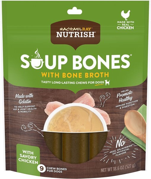 Rachael Ray Nutrish Soup Bones with Bone Broth Savory Chicken Dog Treats， 9 count