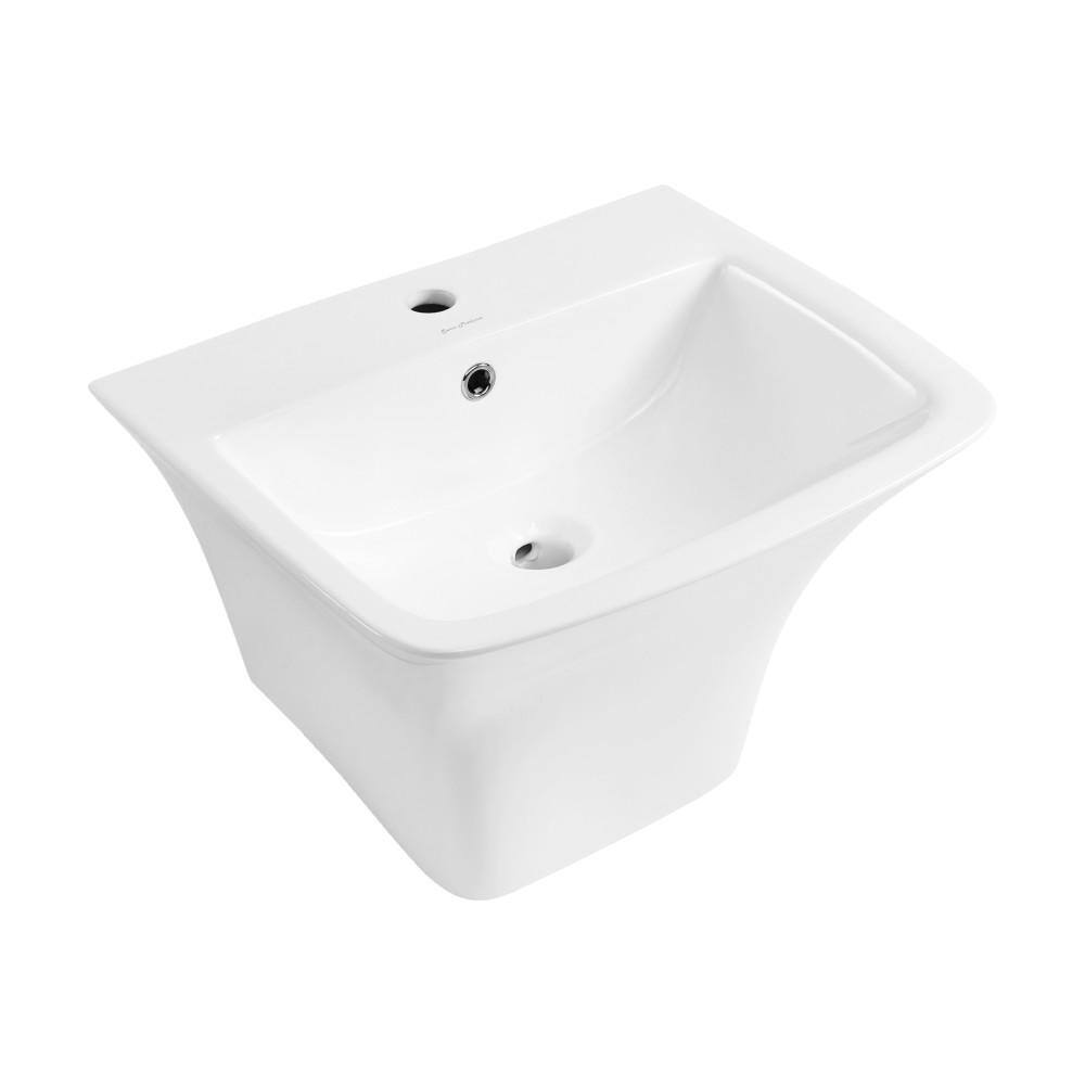 Swiss Madison Carre Ceramic Wall Mount Bathroom Sink in Glossy White SM-WS330