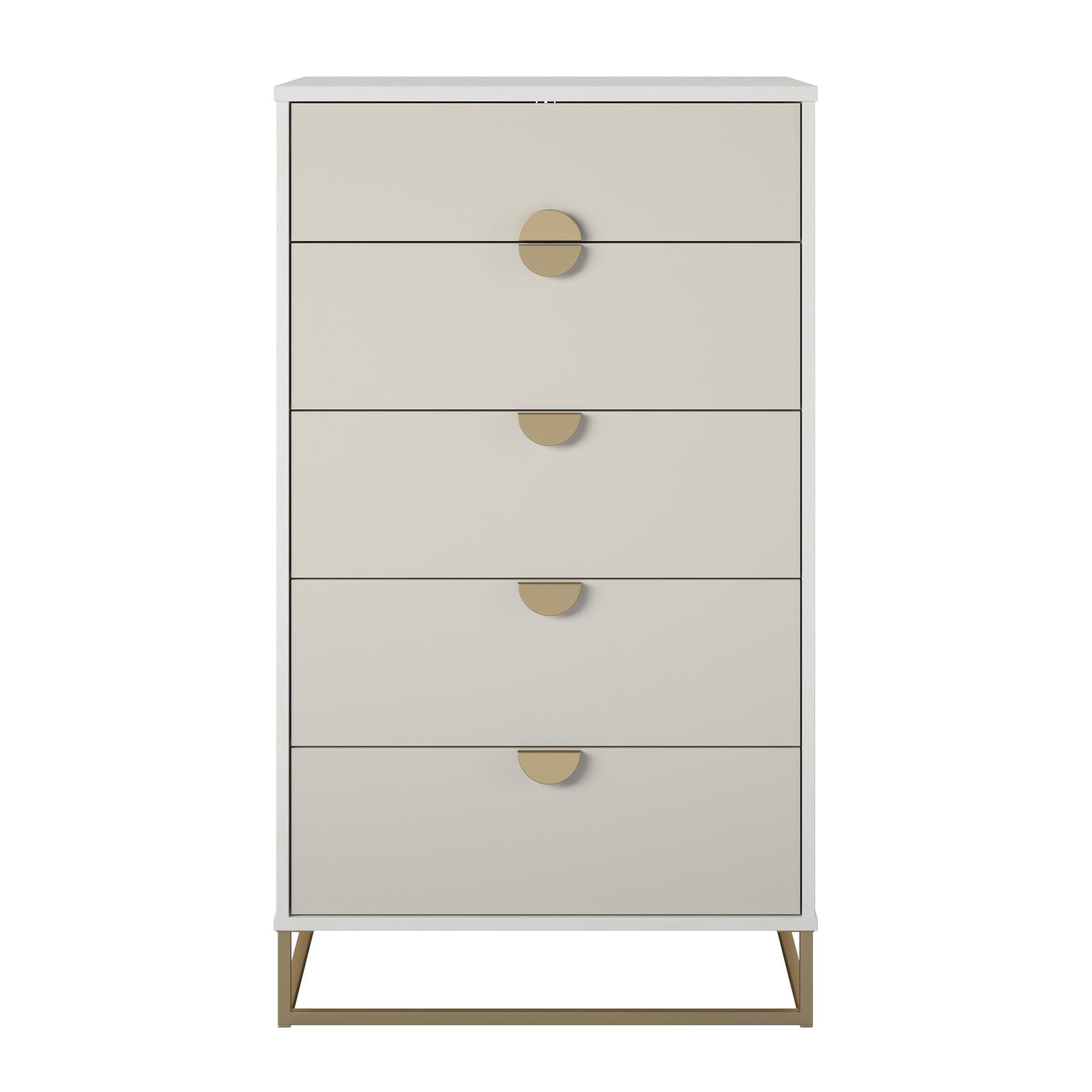 Novogratz Kelly 5 Drawer Dresser, White/Taupe