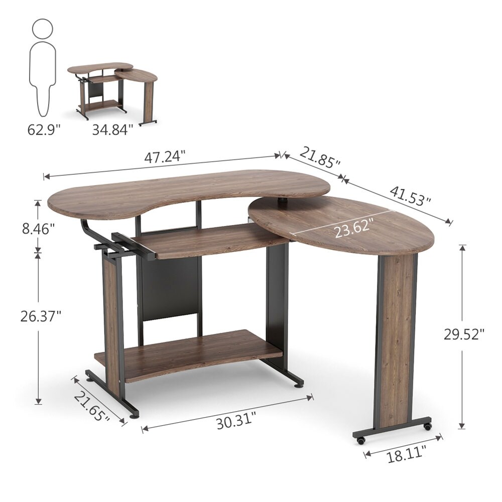 L Shaped Computer Desk  Rotating Corner Desk   Modern Office Study Workstation