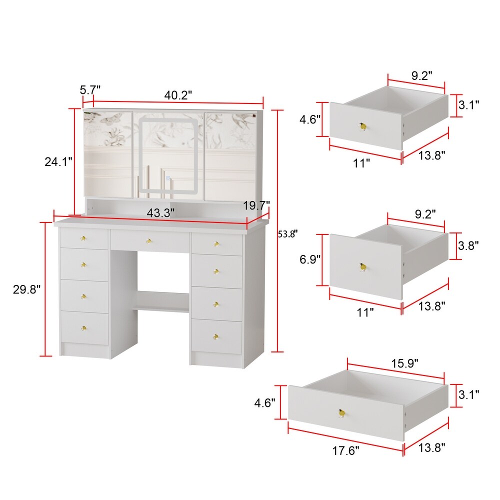 Makeup Vanity with 3 Color Lighted Mirror  Large Vanity Table Dressing