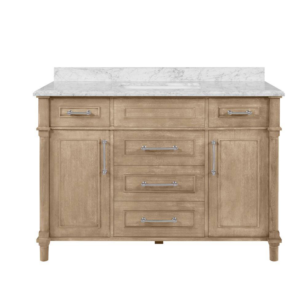 Home Decorators Collection Aberdeen 48 in. W x 22 in D x 34.5 in. H Bath Vanity in Antique Oak with White Carrara Marble Top Aberdeen 48AO